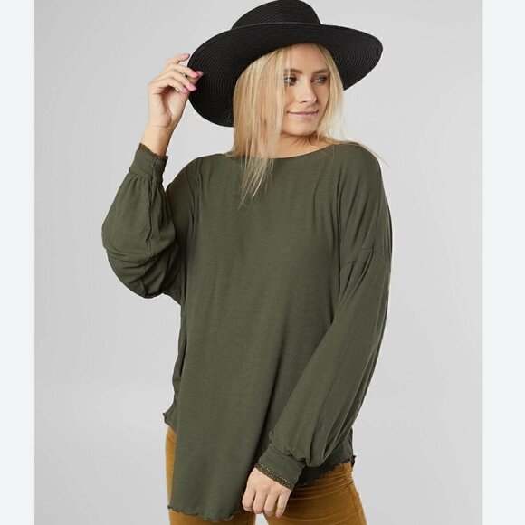 Free People Shimmy Shake Top XS Low Open Back Army Green Slouchy Dolman Boho - Picture 3 of 13